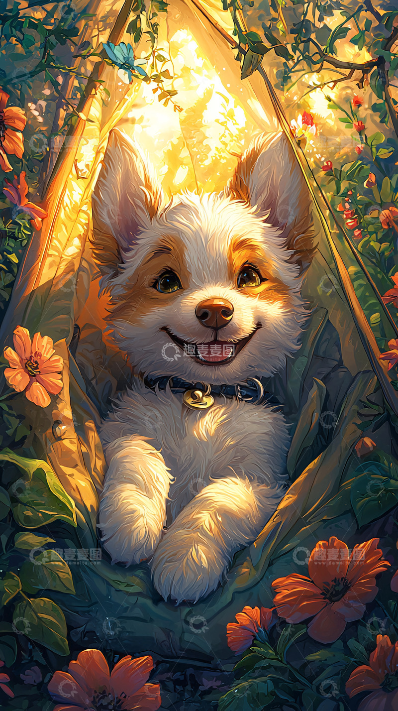 高清大图下载【趣麦麦图】可爱狗狗在帐篷里