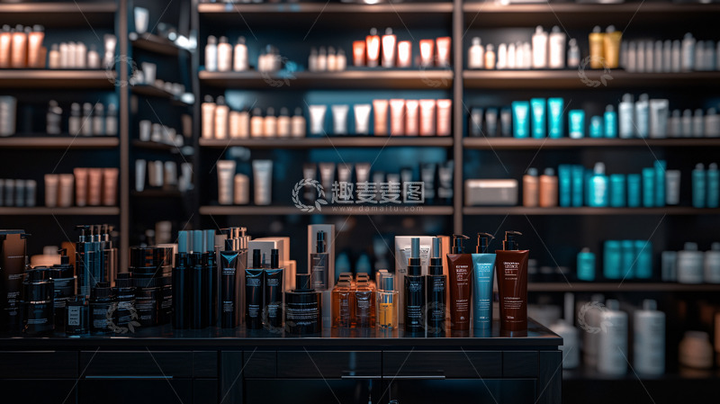 高清大图下载【趣麦麦图】货架上摆放着各种各样的护发产品