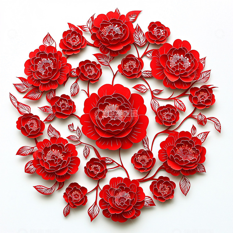 高清大图下载【趣麦麦图】红色立体纸花圆形图案