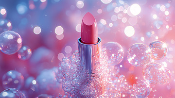 泡泡背景下的粉色口红