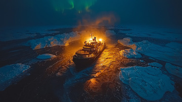 极地冰川航船夜景
