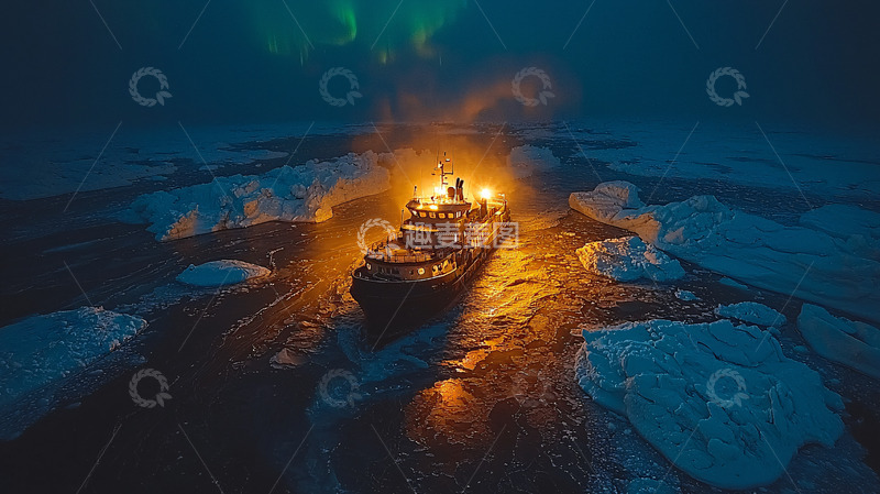 高清大图下载【趣麦麦图】极地冰川航船夜景
