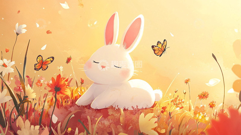高清大图下载【趣麦麦图】阳光下的小白兔