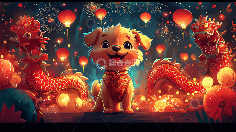 高清大图下载【趣麦麦图】新年快乐小狗