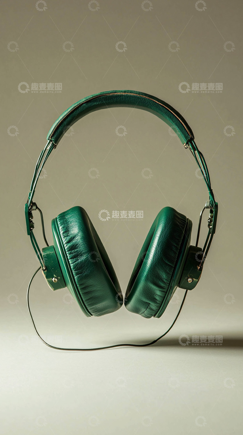 高清大图下载【趣麦麦图】深绿色复古耳机