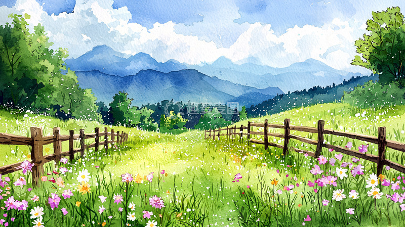 高清大图下载【趣麦麦图】田园风光水彩画