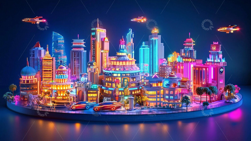 高清大图下载【趣麦麦图】霓虹灯梦幻未来城市