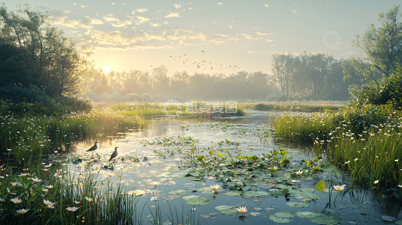 高清大图下载【趣麦麦图】清晨河边雾气朦胧