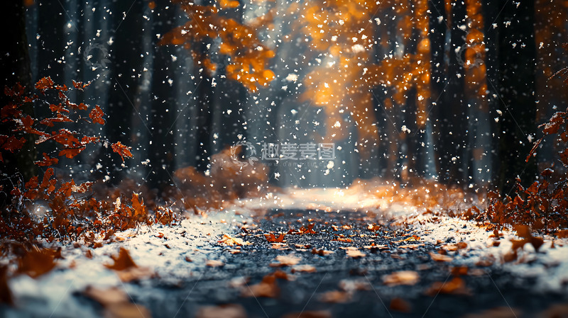 高清大图下载【趣麦麦图】初雪森林小路