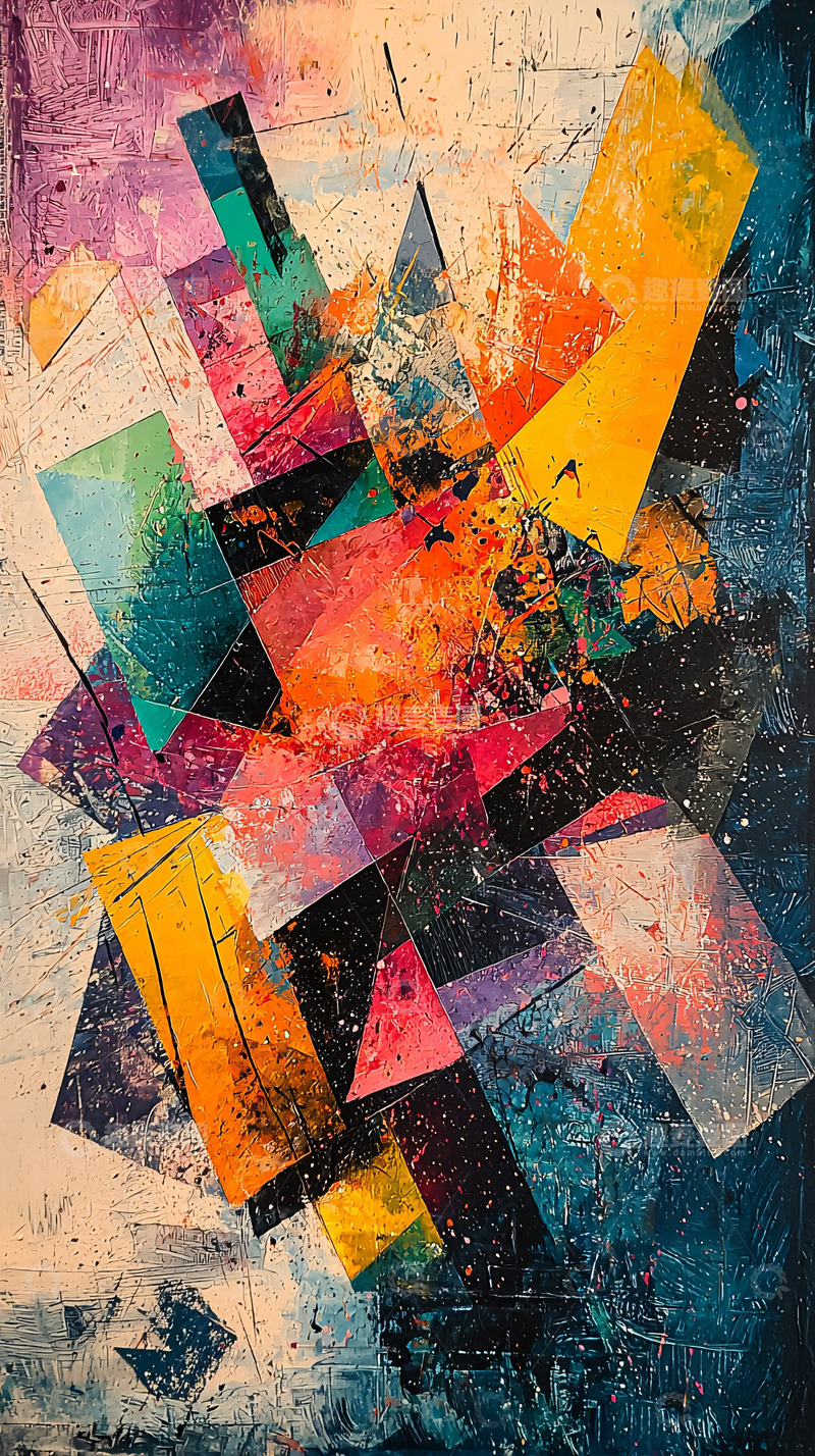高清大图下载【趣麦麦图】抽象几何彩色油画