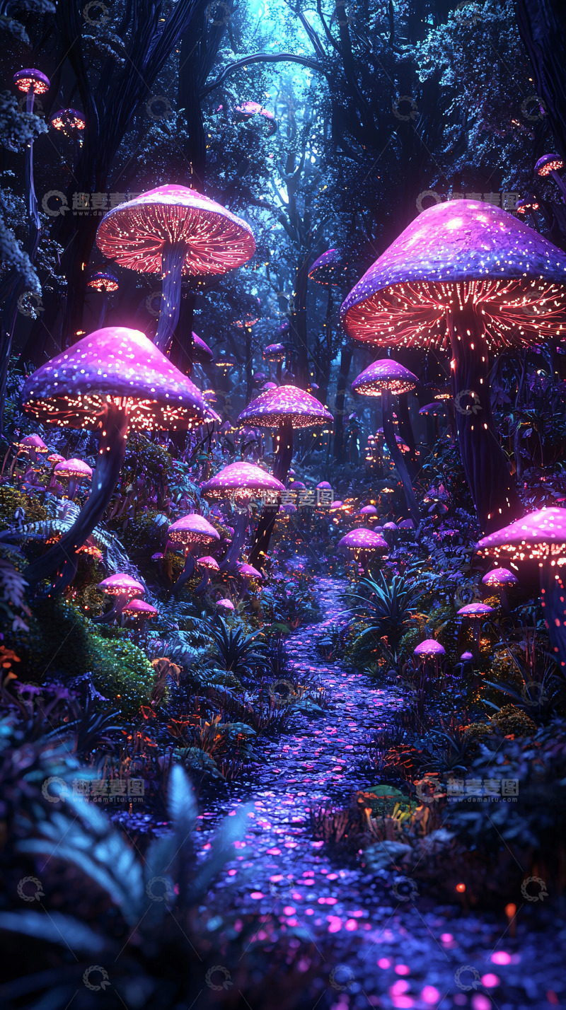高清大图下载【趣麦麦图】发光蘑菇的梦幻森林