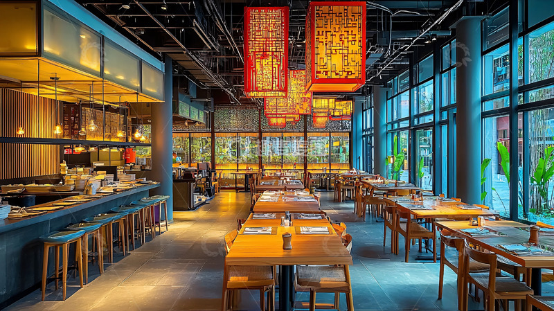 高清大图下载【趣麦麦图】现代中式餐厅室内设计
