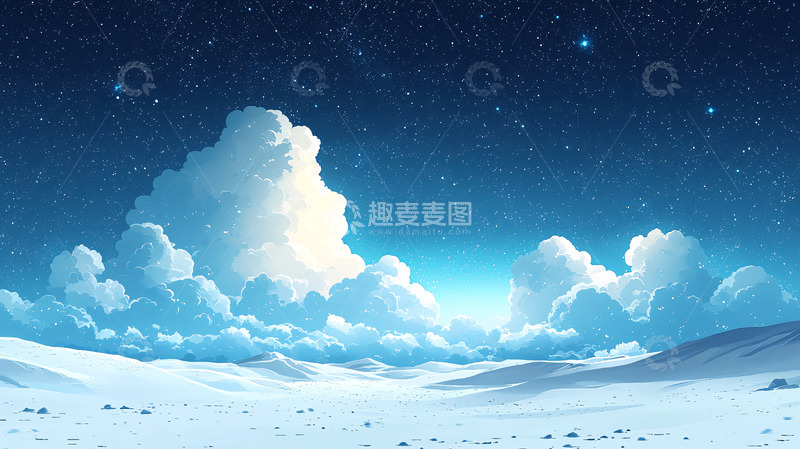高清大图下载【趣麦麦图】雪地星空云朵的梦幻场景