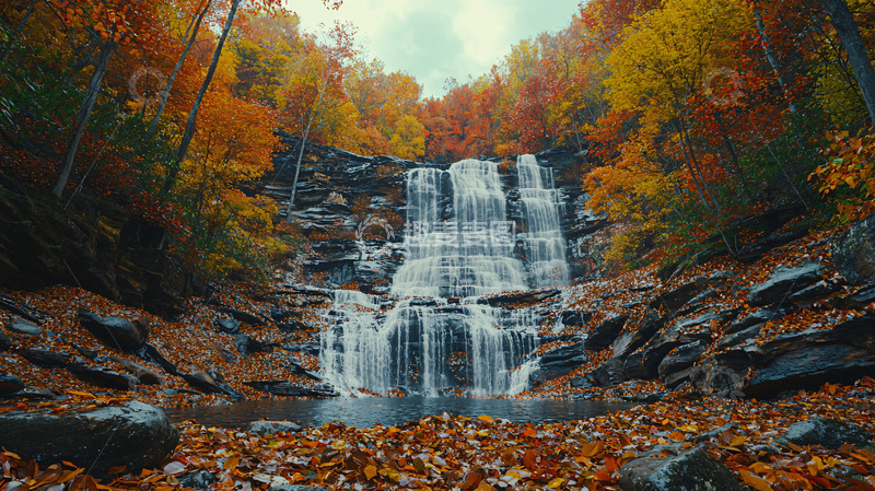高清大图下载【趣麦麦图】秋日森林瀑布