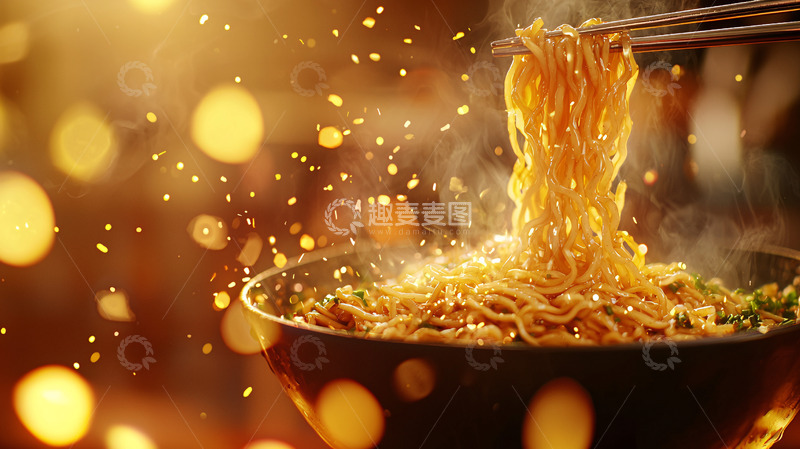 高清大图下载【趣麦麦图】热气腾腾的面条被筷子夹起