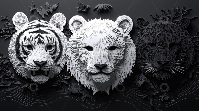 高清大图下载【趣麦麦图】黑白动物剪纸艺术