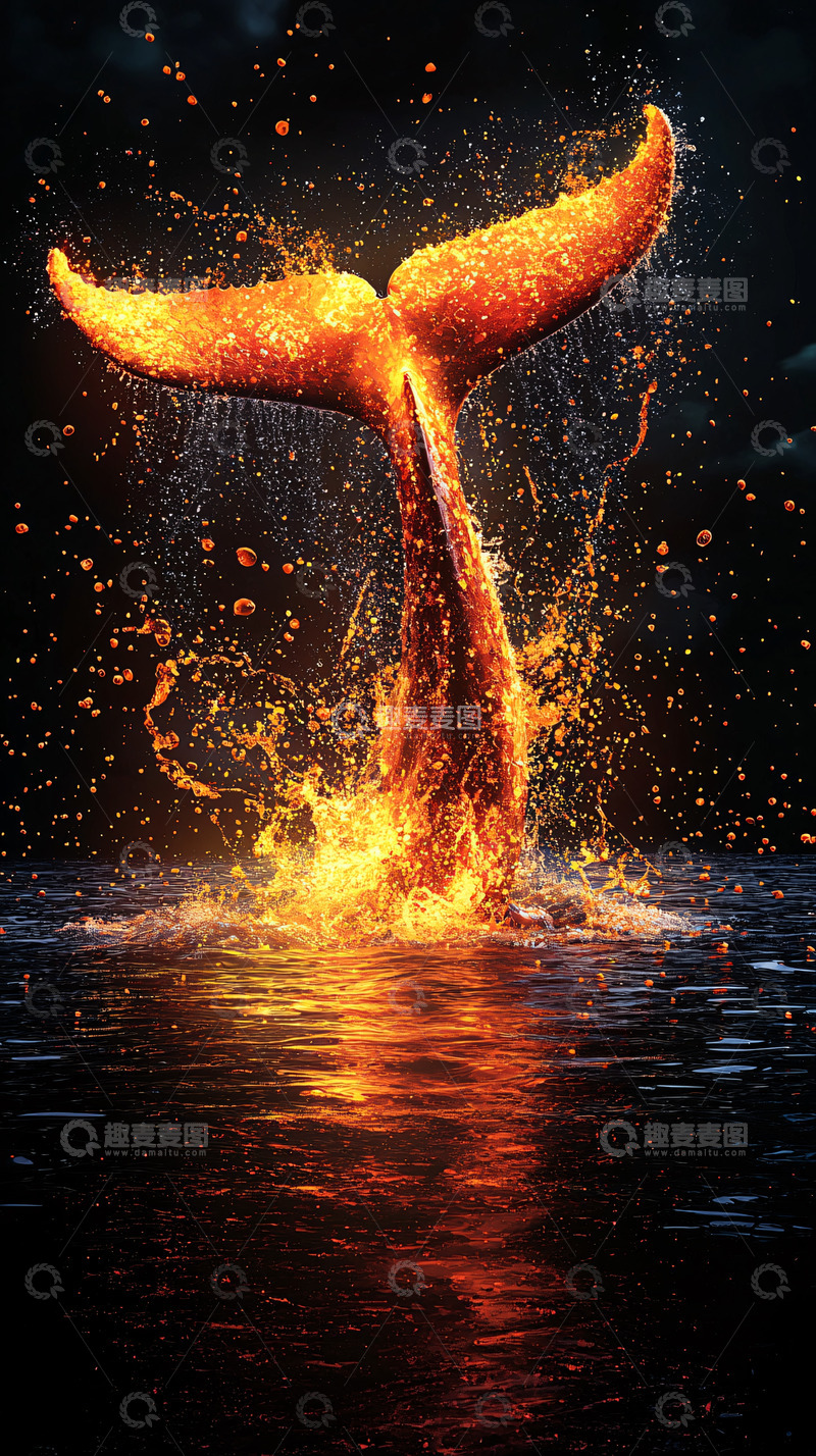 高清大图下载【趣麦麦图】火焰鲸鱼跃出水面