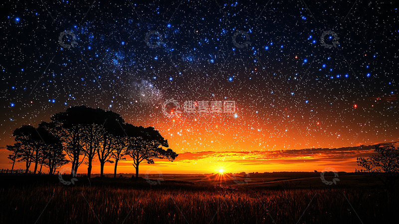 高清大图下载【趣麦麦图】星空日出剪影