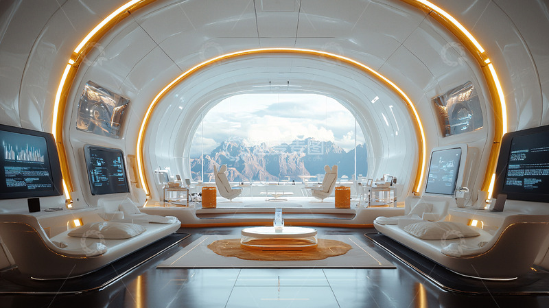 高清大图下载【趣麦麦图】未来派太空飞船休息室