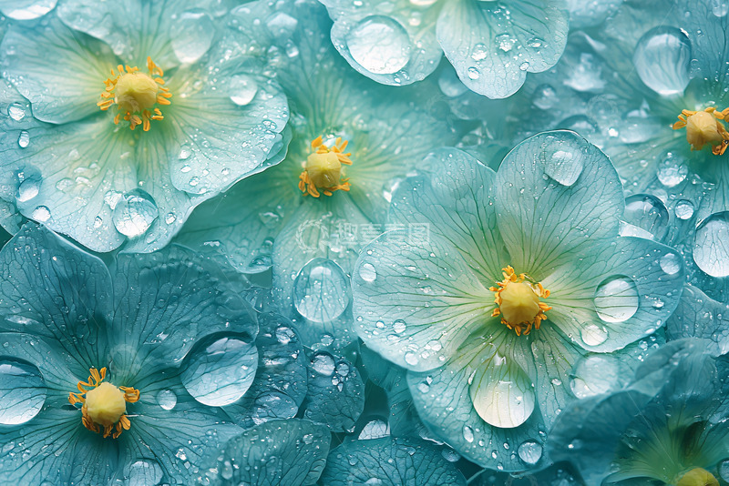 高清大图下载【趣麦麦图】蓝绿色花朵水珠背景