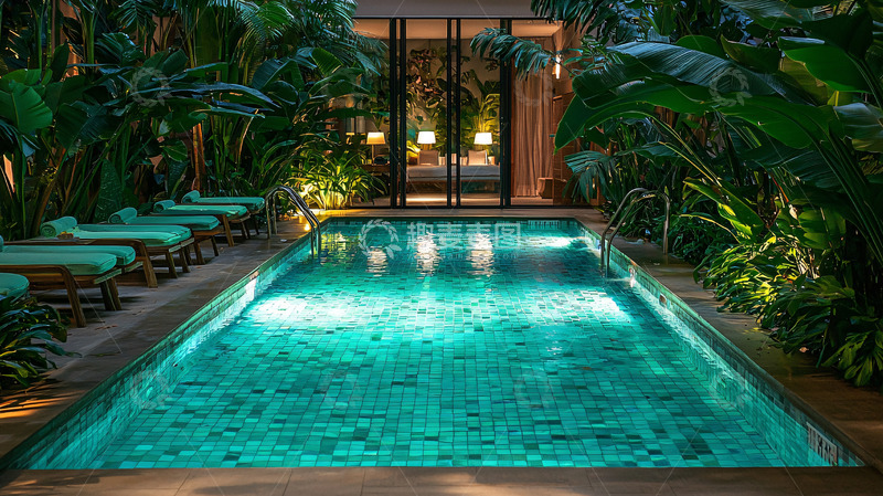 高清大图下载【趣麦麦图】泳池边的热带绿洲