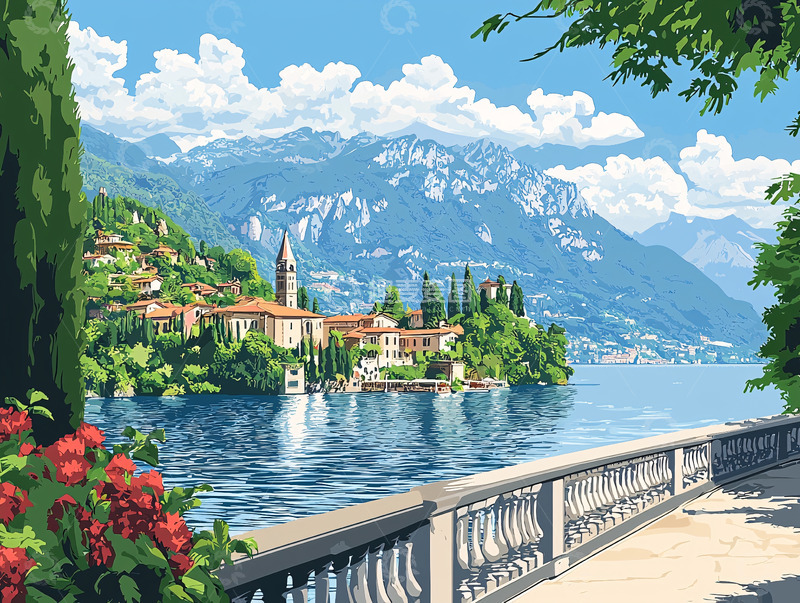 高清大图下载【趣麦麦图】湖边小镇