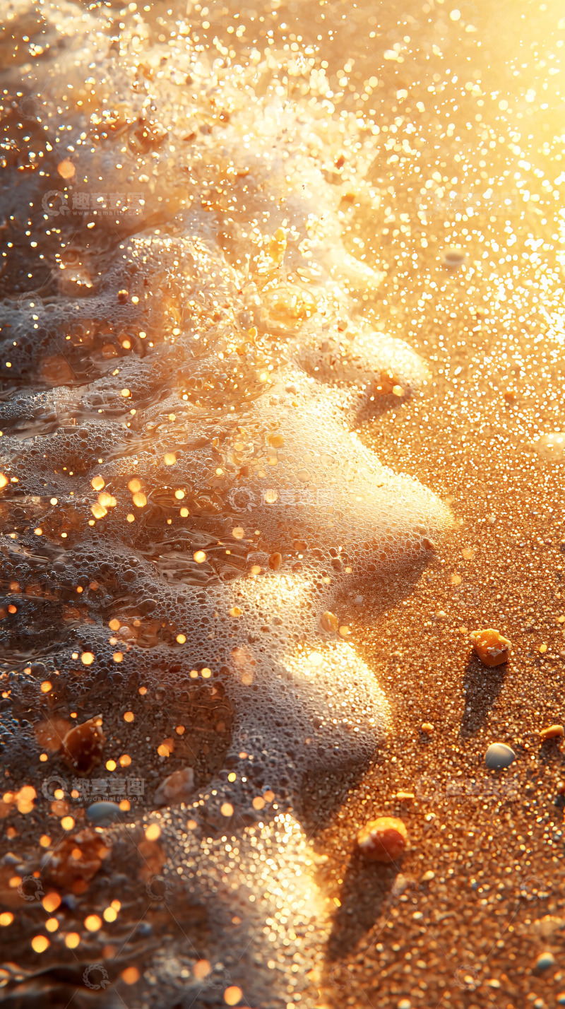 高清大图下载【趣麦麦图】金色海滩的泡沫浪花