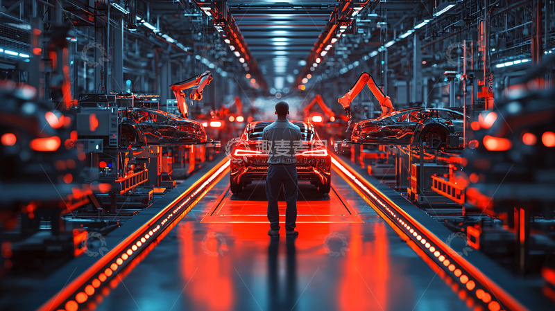 高清大图下载【趣麦麦图】汽车工厂工人注视流水线
