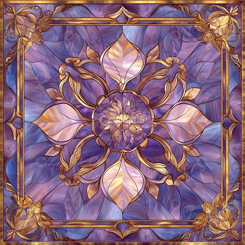 高清大图下载【趣麦麦图】紫色花卉金色边框图案