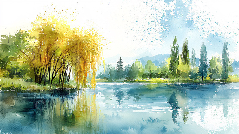 高清大图下载【趣麦麦图】水边树木宁静的风景