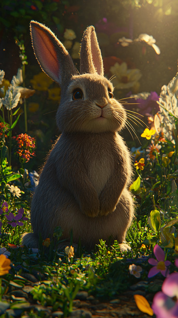 可爱的小兔子在花丛中