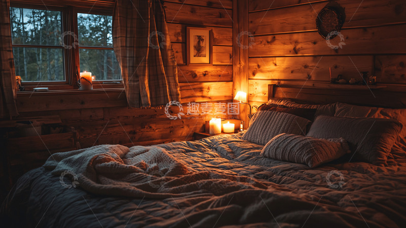 高清大图下载【趣麦麦图】温暖舒适的木屋卧室