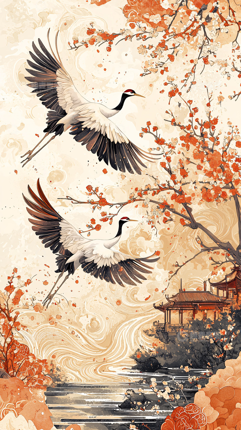 高清大图下载【趣麦麦图】仙鹤飞舞