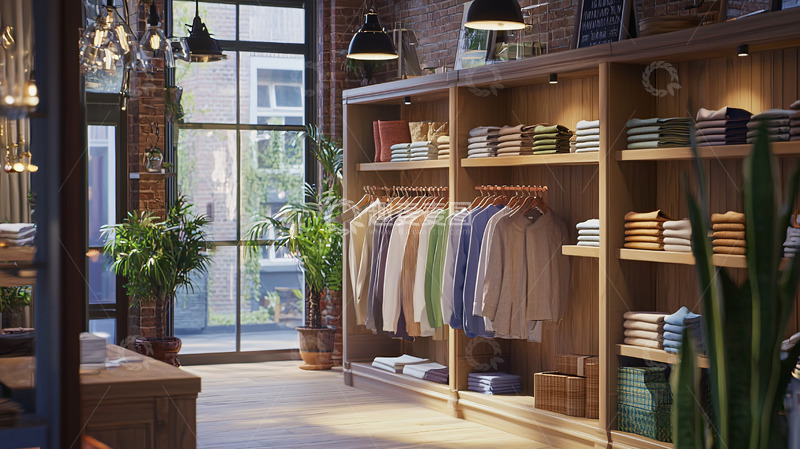 高清大图下载【趣麦麦图】木质货架服装店室内