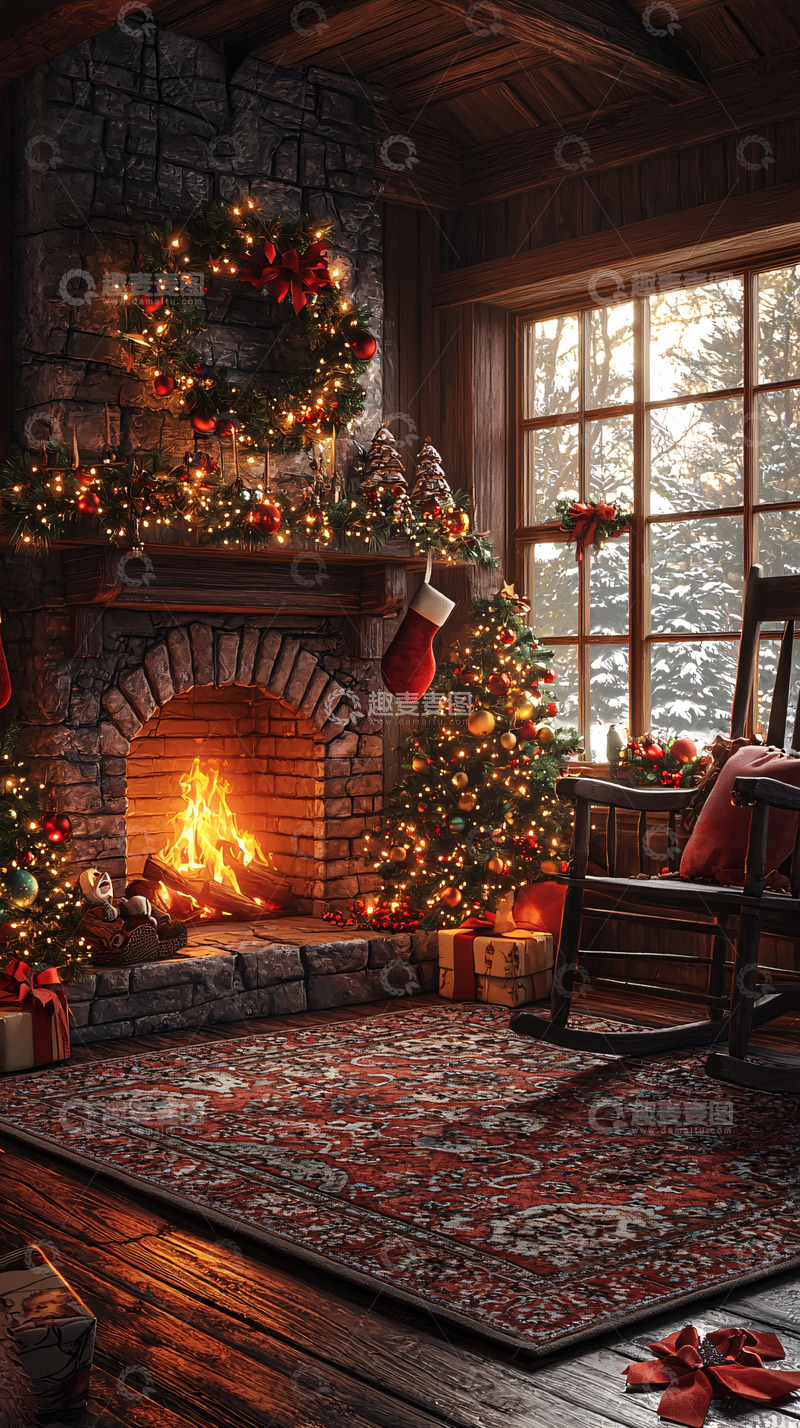 高清大图下载【趣麦麦图】温馨壁炉圣诞夜