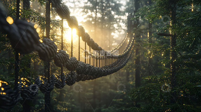 高清大图下载【趣麦麦图】阳光森林绳索桥