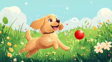 小狗追逐红色球