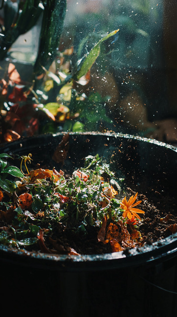堆肥桶里的植物残渣