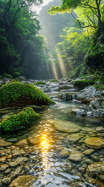 森林溪流阳光