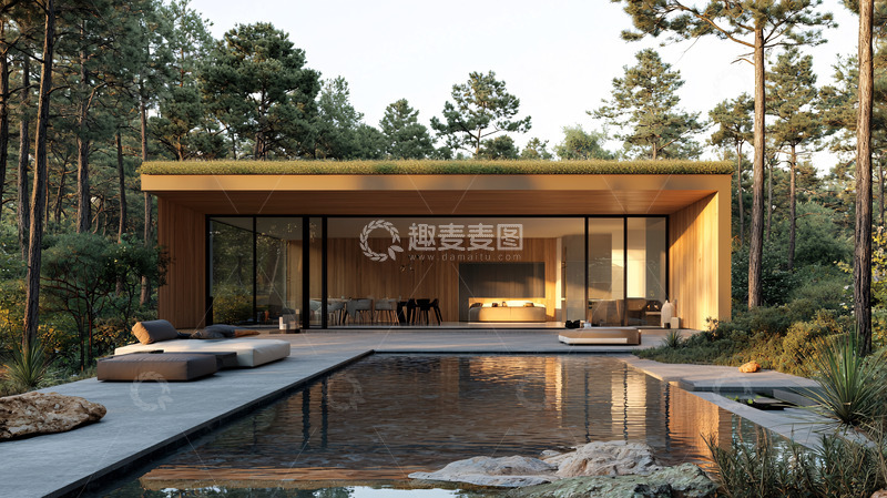 高清大图下载【趣麦麦图】现代简约森林木屋