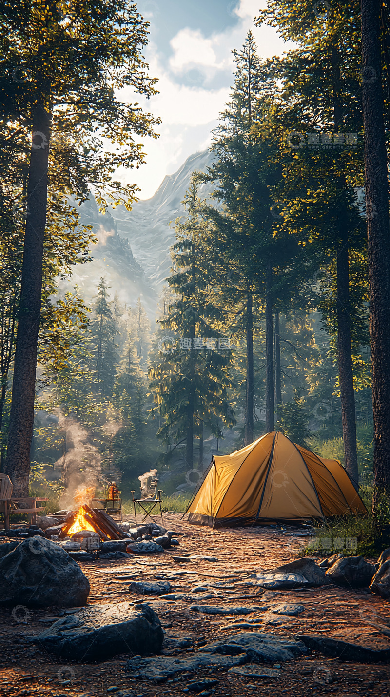 高清大图下载【趣麦麦图】森林中的帐篷营地