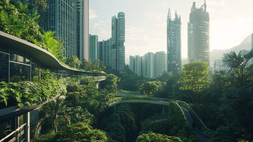 绿植环绕的现代化都市