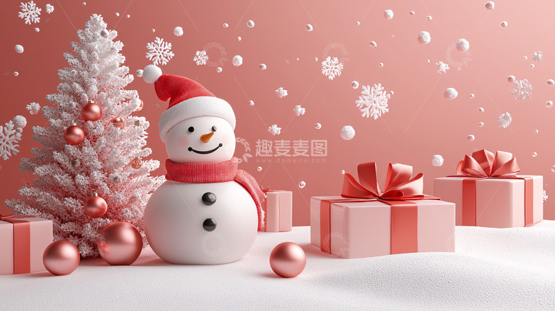 高清大图下载【趣麦麦图】粉色系圣诞雪人