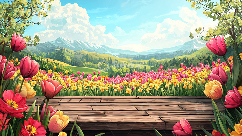 高清大图下载【趣麦麦图】春日田园木板背景