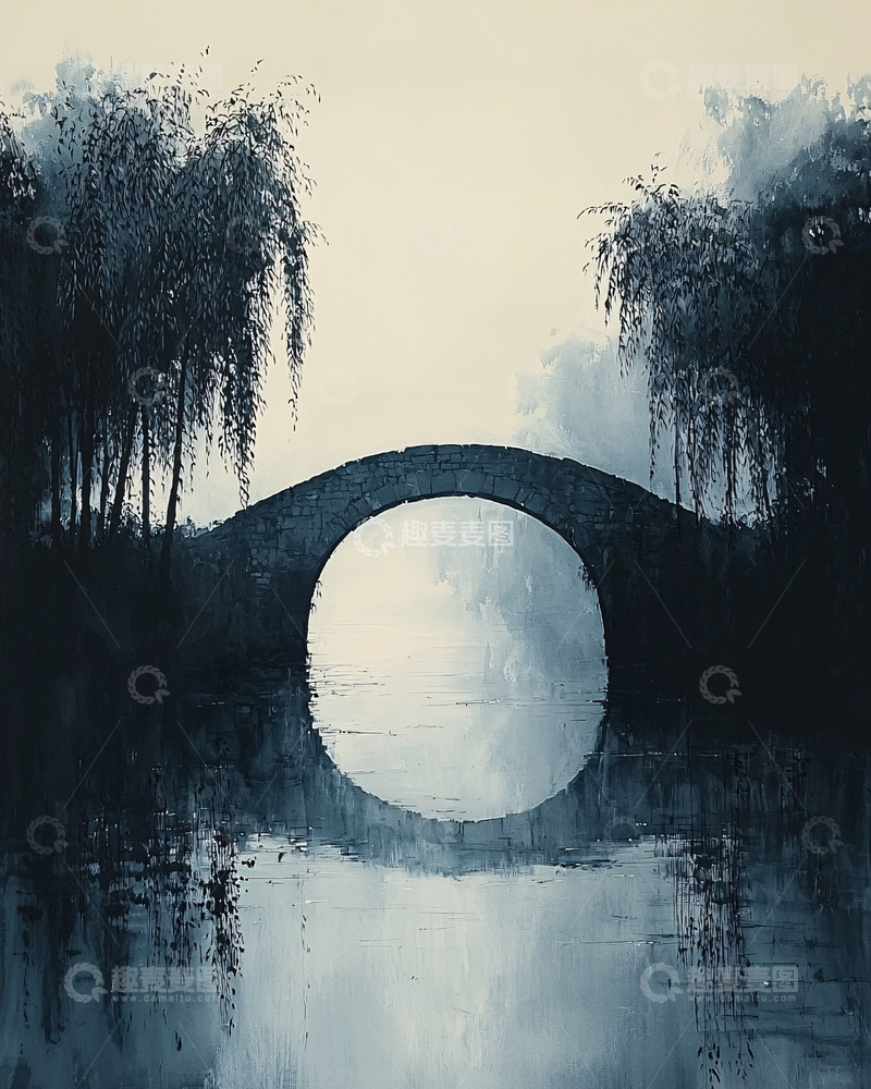 高清大图下载【趣麦麦图】水墨画桥1
