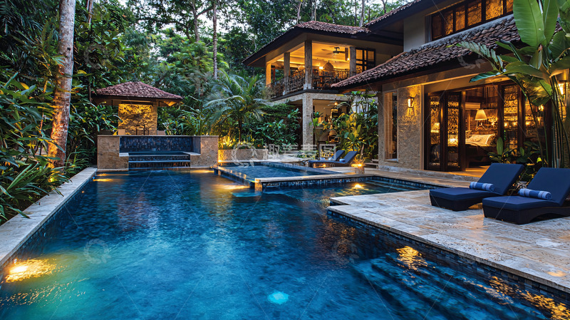 高清大图下载【趣麦麦图】别墅泳池夜景