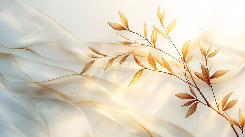 高清大图下载【趣麦麦图】金色树枝在白色丝绸上