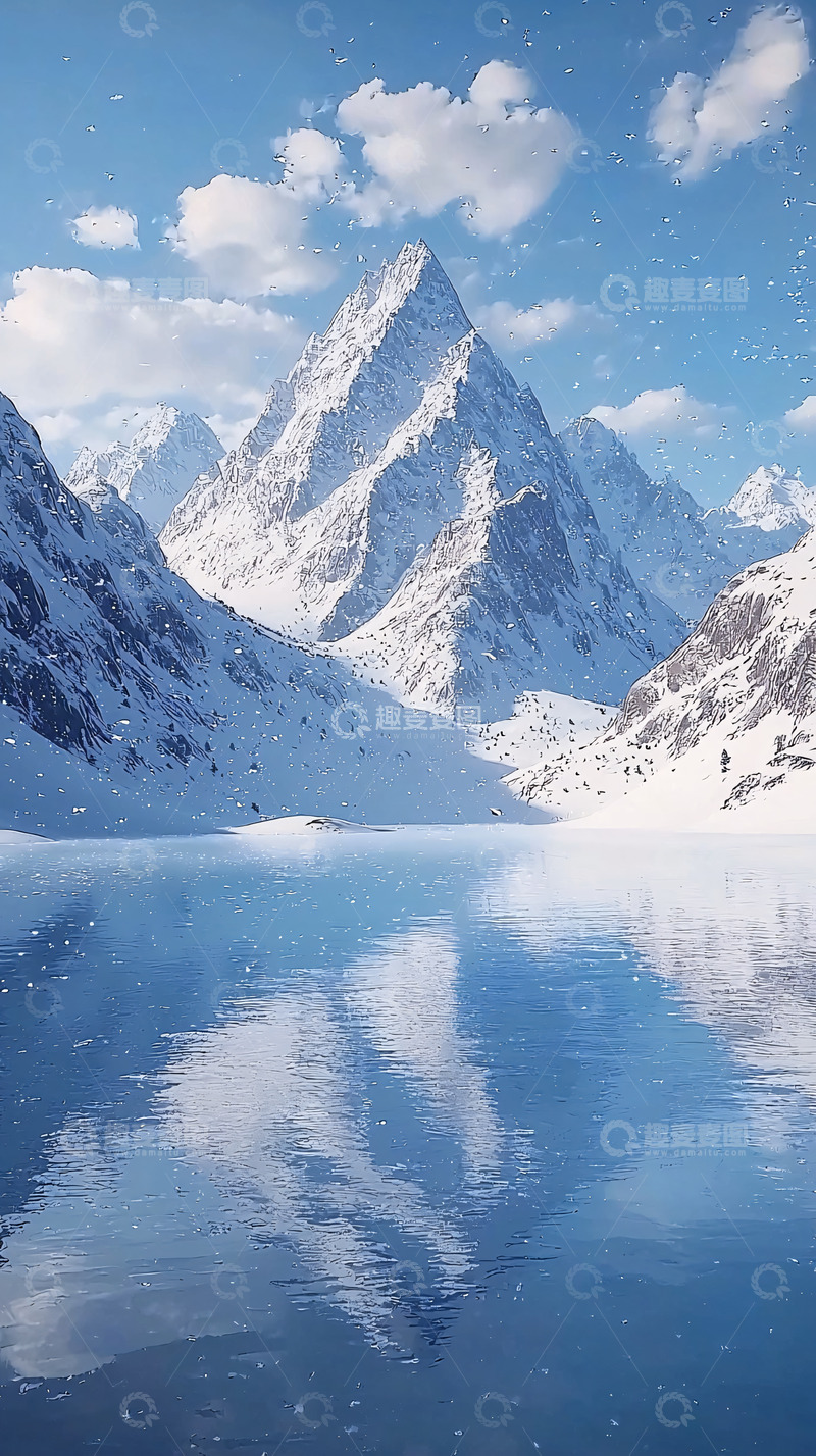 高清大图下载【趣麦麦图】雪山湖泊倒影
