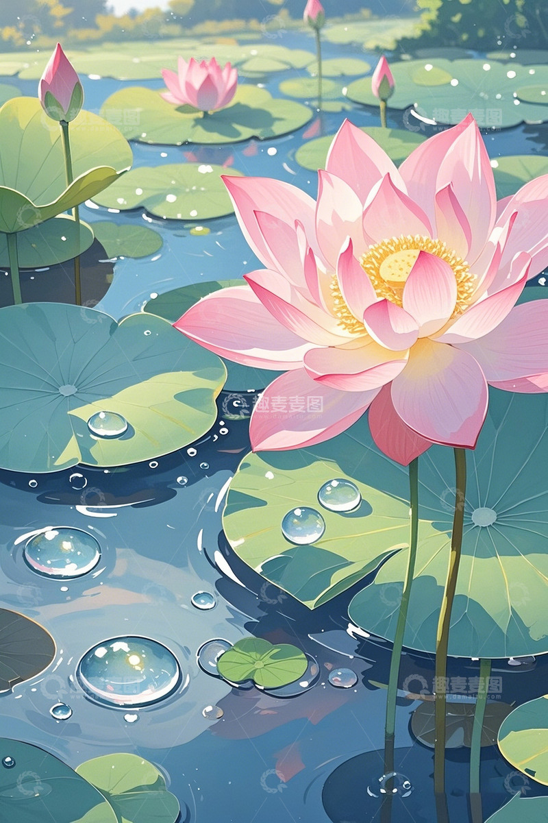 高清大图下载【趣麦麦图】夏日手绘荷花荷叶西瓜冰爽夏日海报6