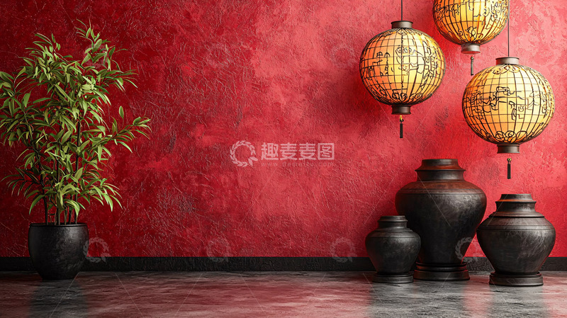 高清大图下载【趣麦麦图】红墙黑陶中式背景